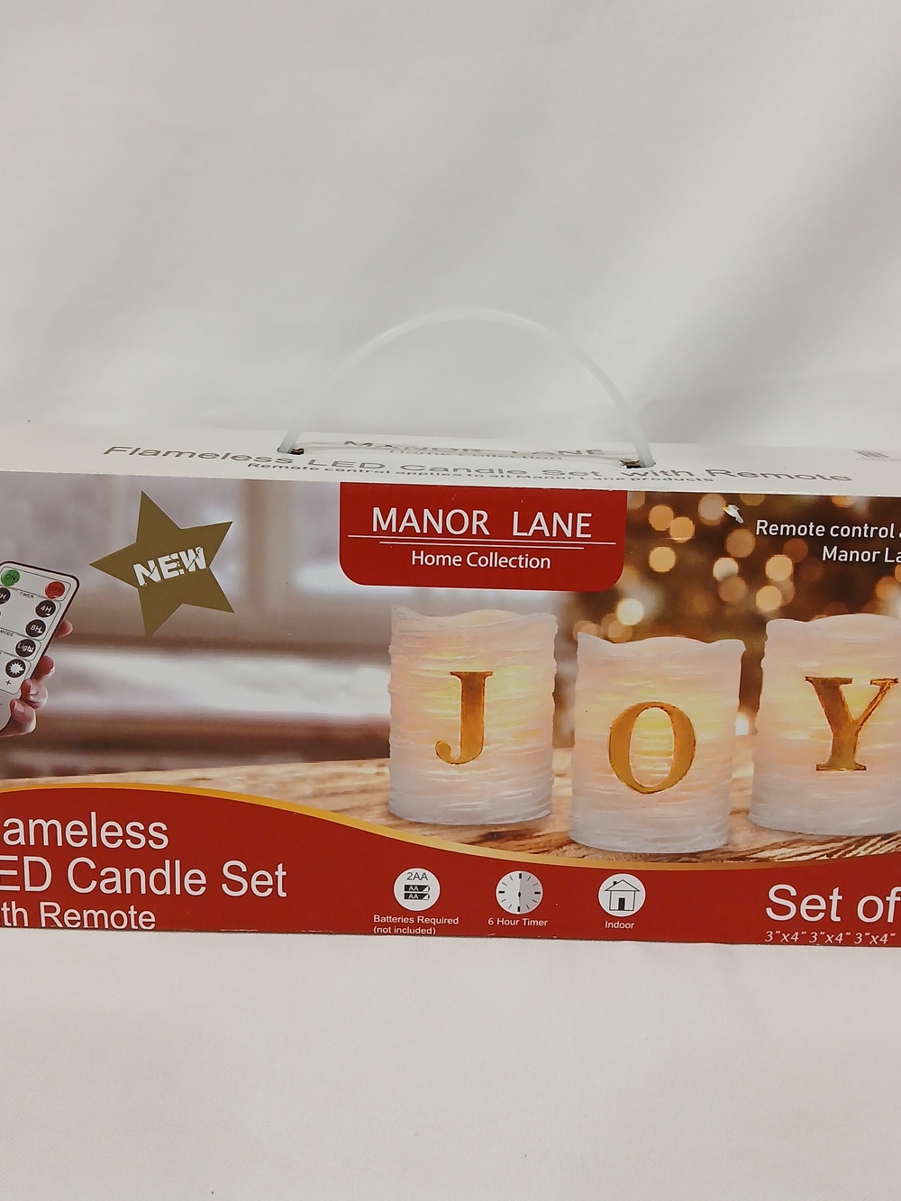 Flameless JOY 4" 3 Candle Set With Remote LED Manor Lane Holidays Christmas EUC